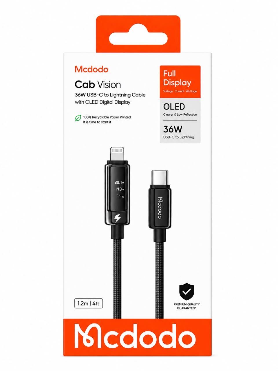 Mcdodo CA-888 Cab Vision 36W USB-C to Lightning Cable with OLED Digital Display