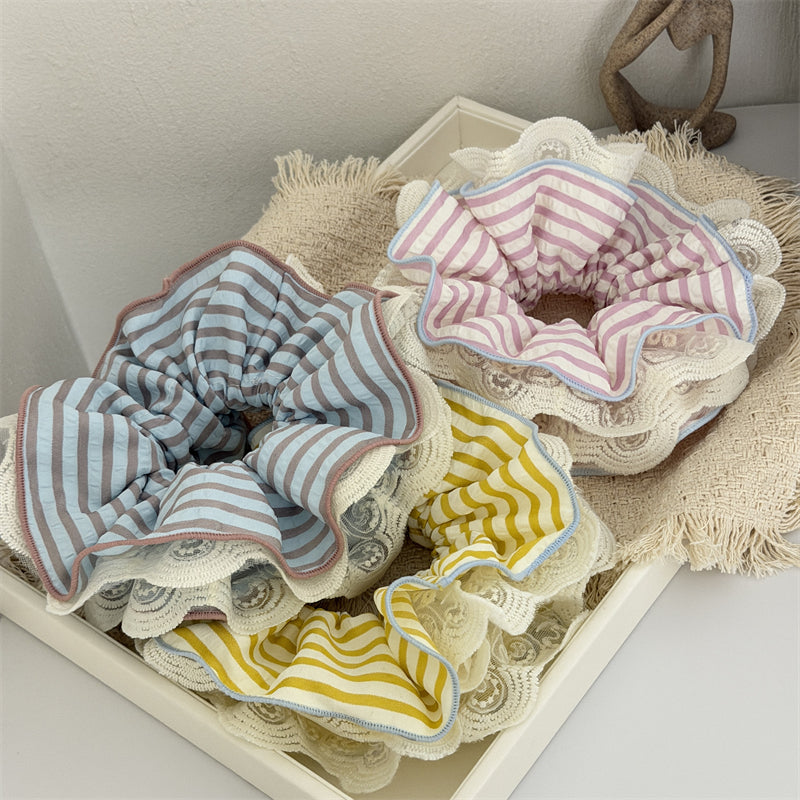 Multi Layer Lace Striped Scrunchie