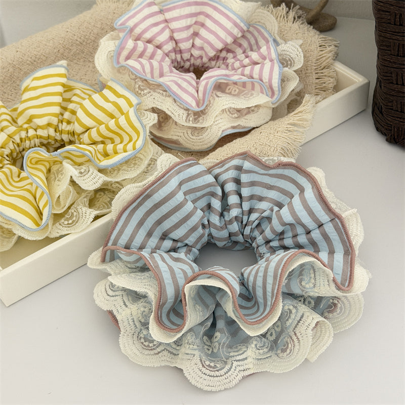 Multi Layer Lace Striped Scrunchie