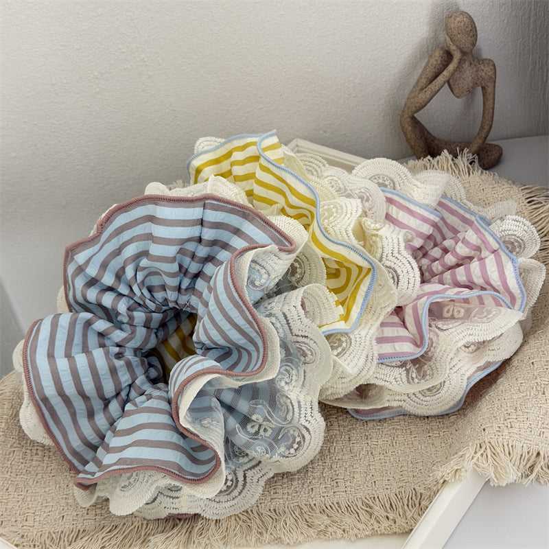 Multi Layer Lace Striped Scrunchie
