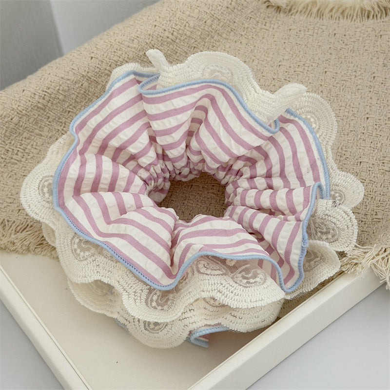 Multi Layer Lace Striped Scrunchie