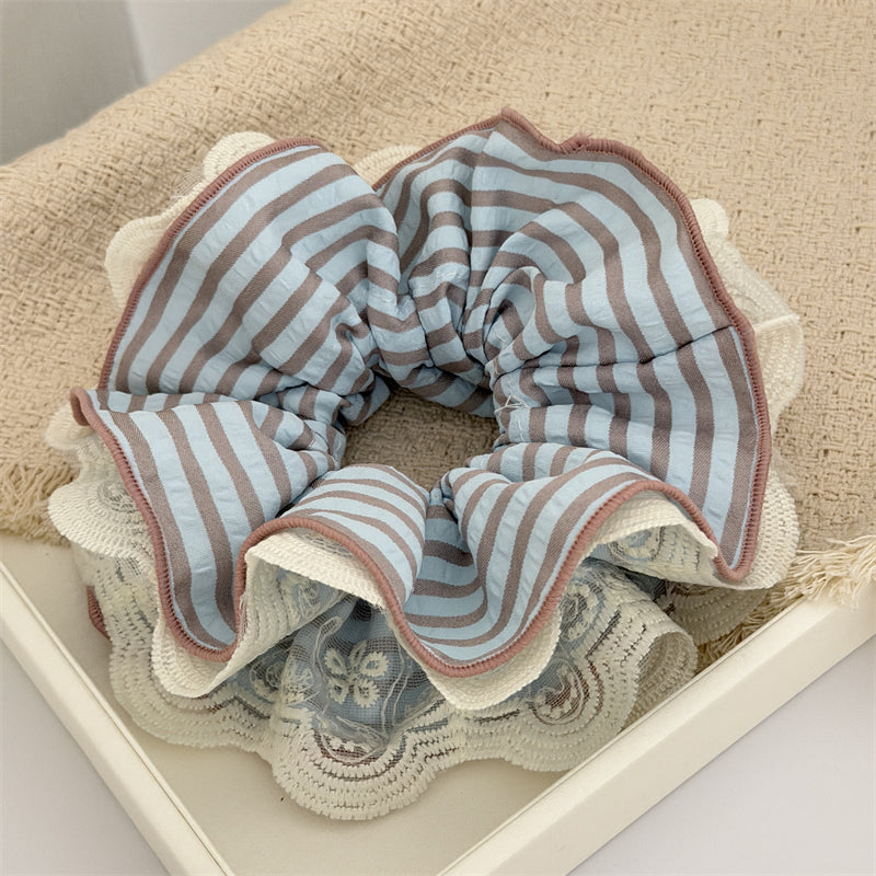 Multi Layer Lace Striped Scrunchie