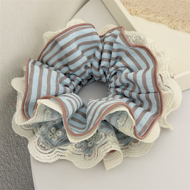 Multi Layer Lace Striped Scrunchie