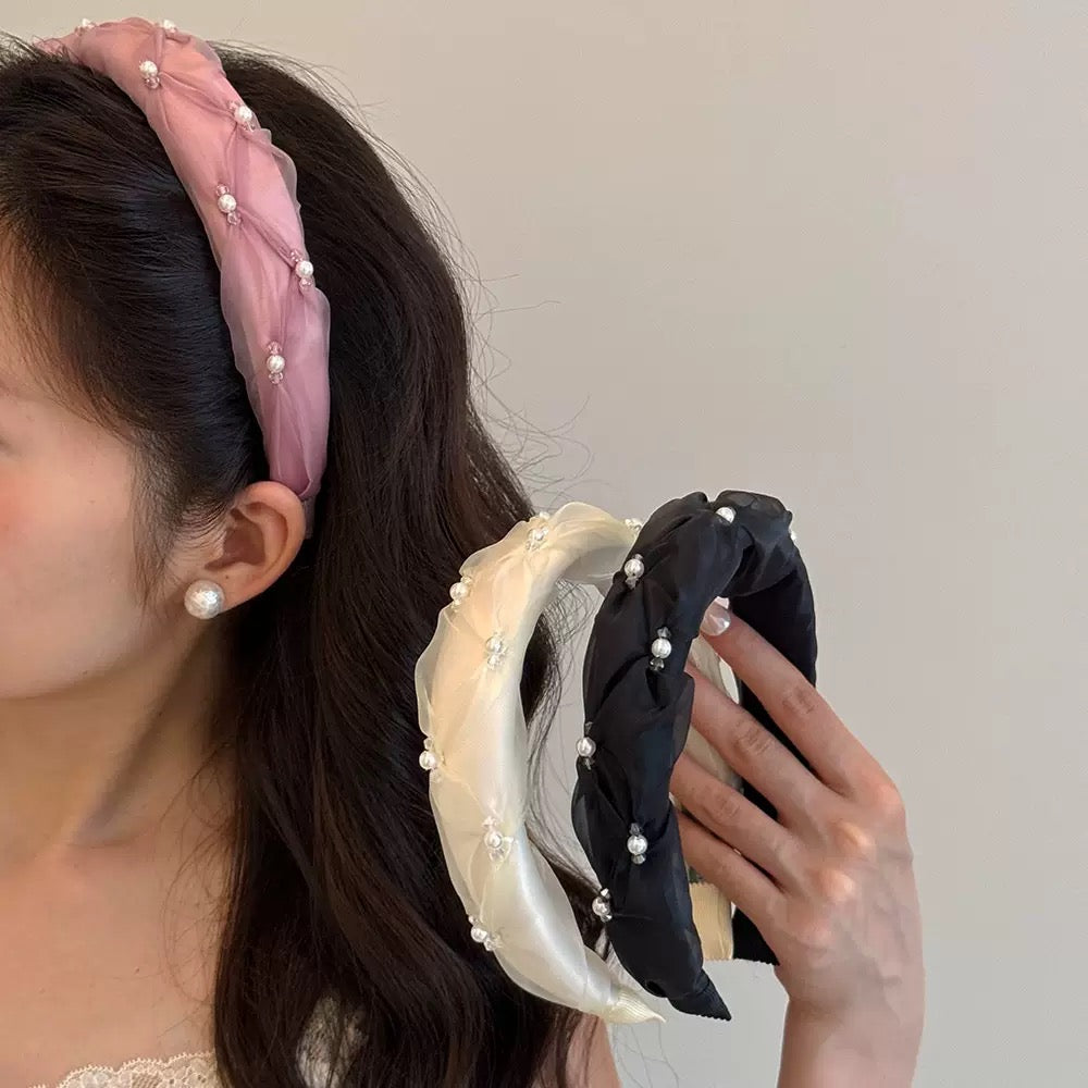 Pearl & Rhinestone Tulle Headband