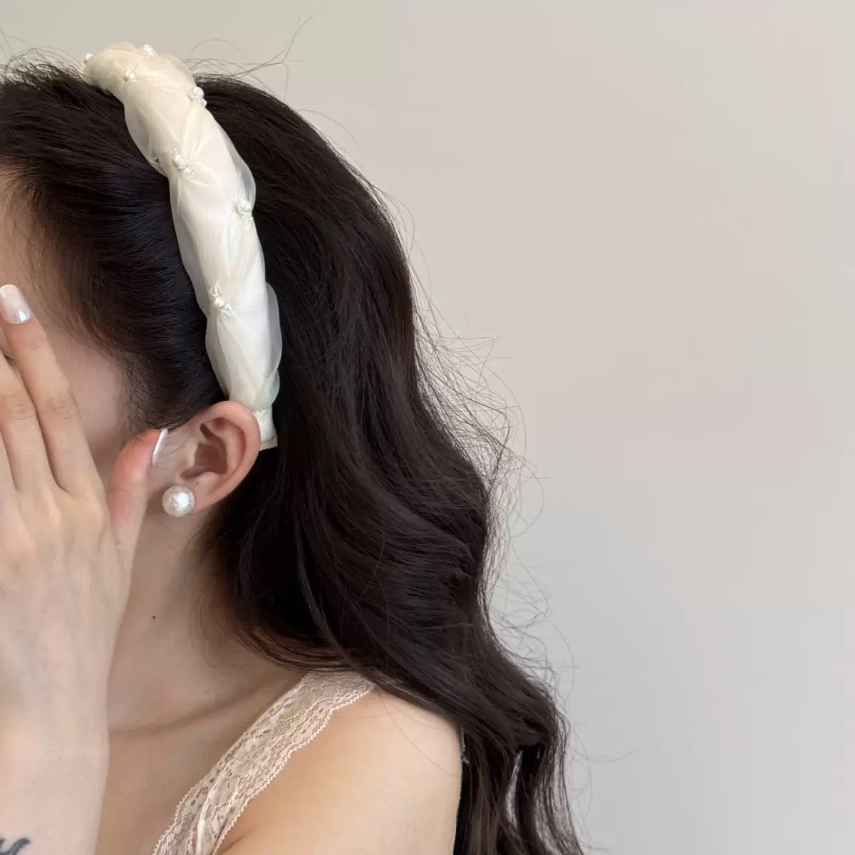 Pearl & Rhinestone Tulle Headband