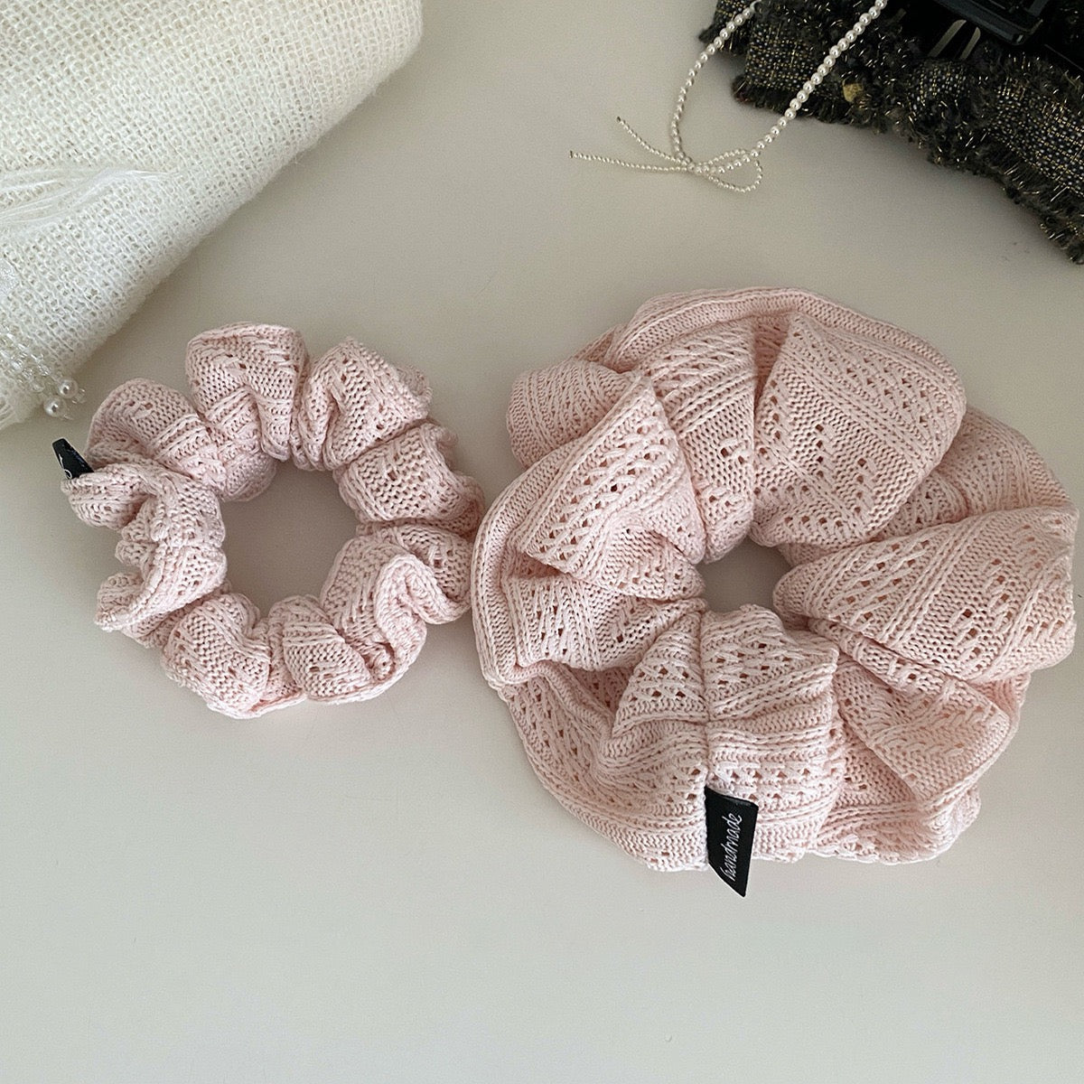 Pink Knitted Scrunchie