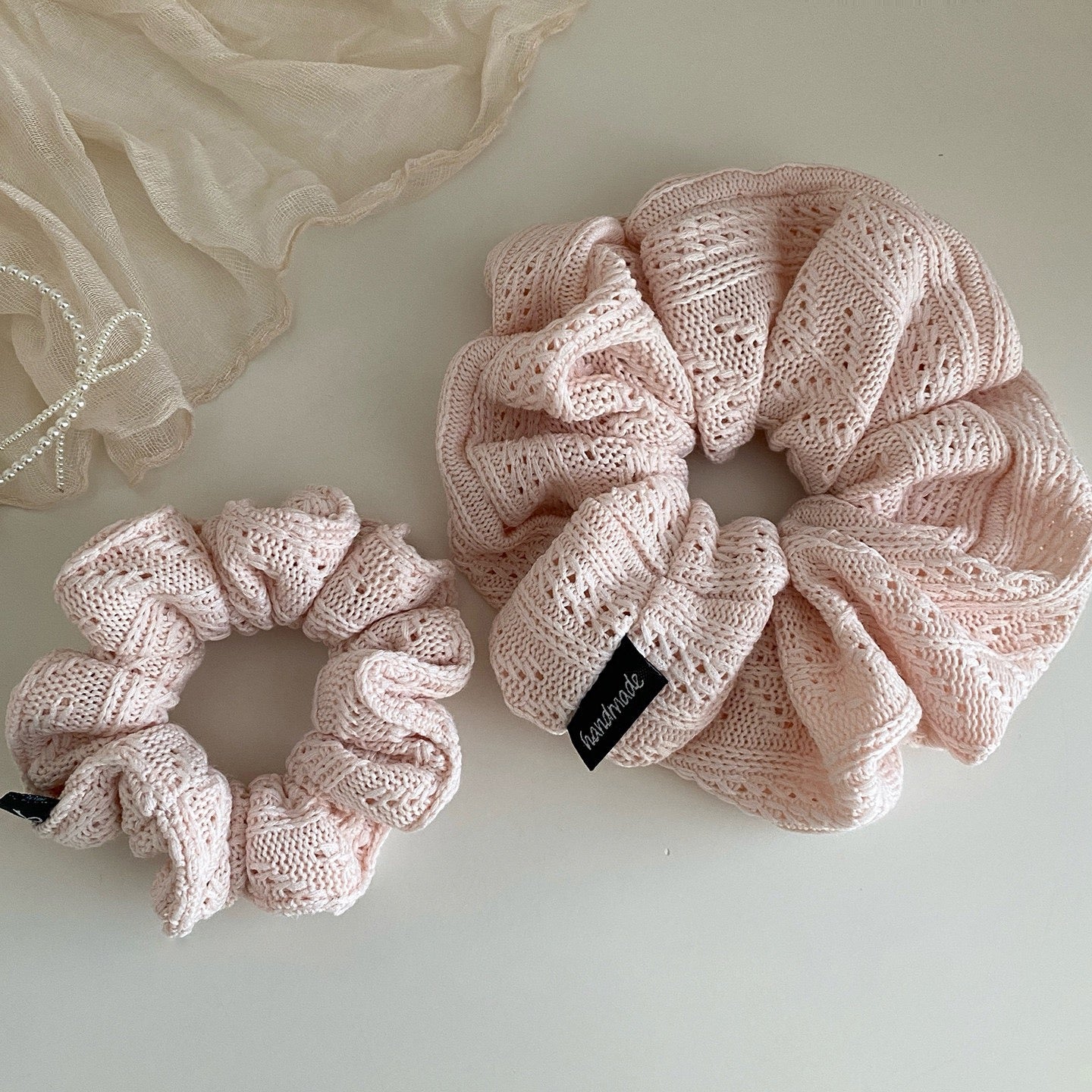 Pink Knitted Scrunchie