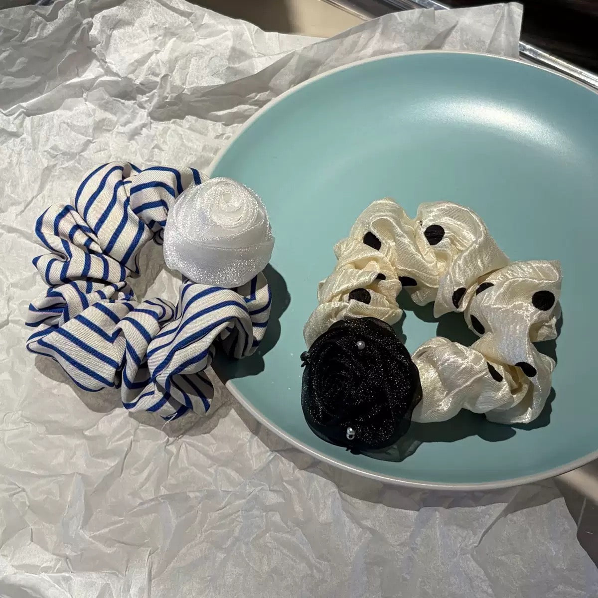 Organza Rose Scrunchie
