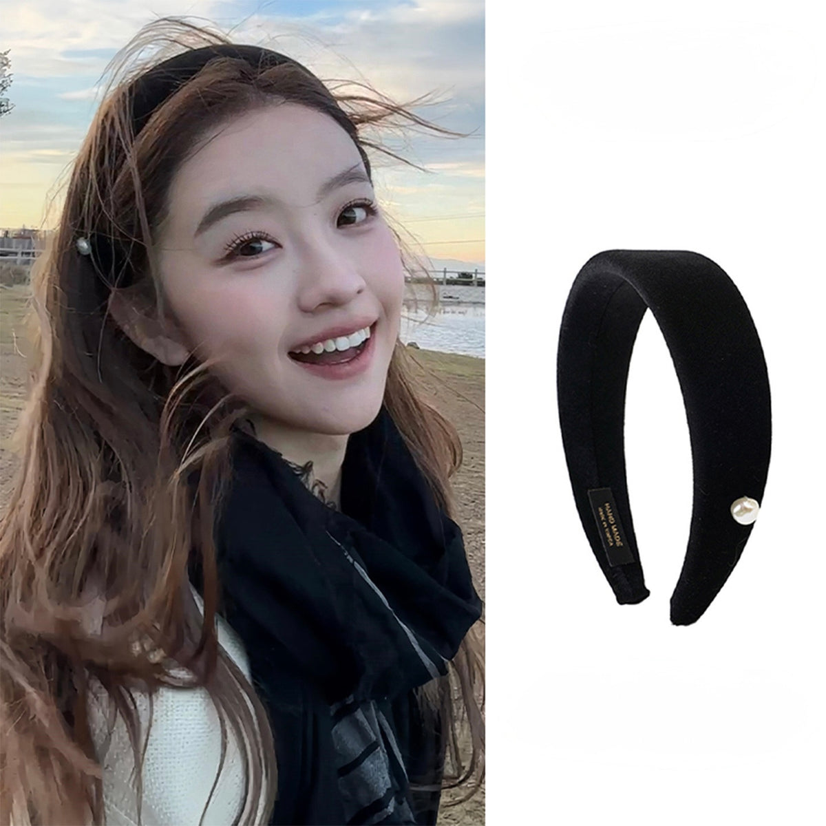 Black Velvet with Pearl Headband