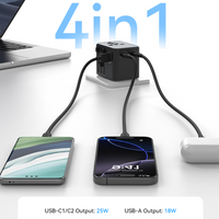 USAMS CC309 25W Dual Type-C +USB Universal Travel Charger