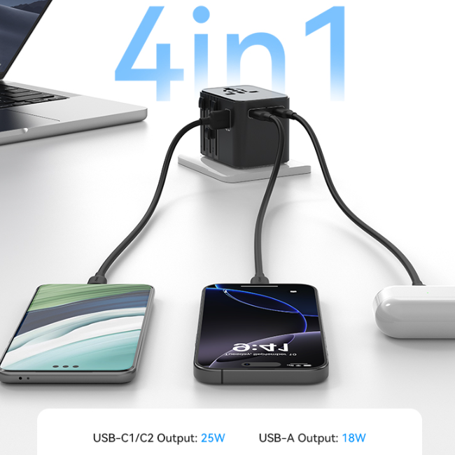 USAMS CC309 25W Dual Type-C +USB Universal Travel Charger