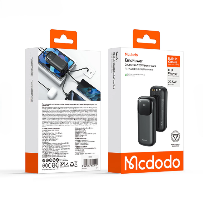 Mcdodo MC-852 EmoPower LED Display PD22.5W Power Bank 10000mAh