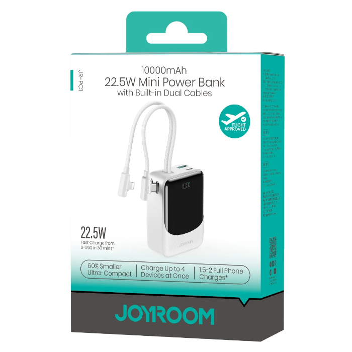 Joyroom JR-PC1 22.5W Mini Power Bank with Built-in Dual Cables 10000mAh