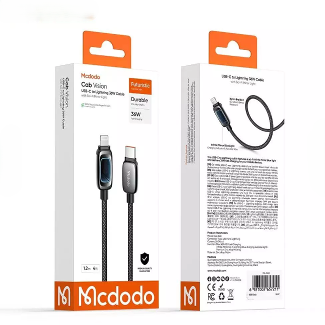 Mcdodo CA-040 Cab Vision 36W USB-C to Lighting Cable with Sci-Fi Mirror Light 1.2M