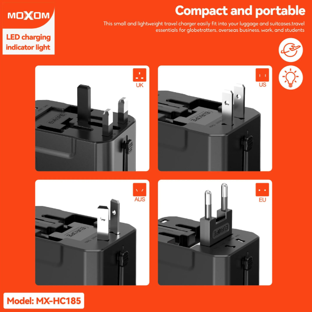 Moxom MX-HC185 Worldwide Charging Travel Adapter