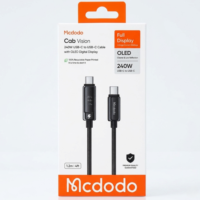 Mcdodo CA-890 Cab Vision 240W USB-C to USB-C Cable with OLED Digital Display