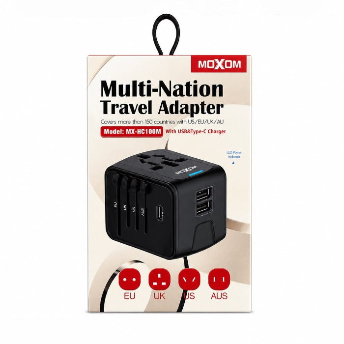 Moxom MX-HC100M Multi-Nation Travel Adapter with USB & Type C Charger