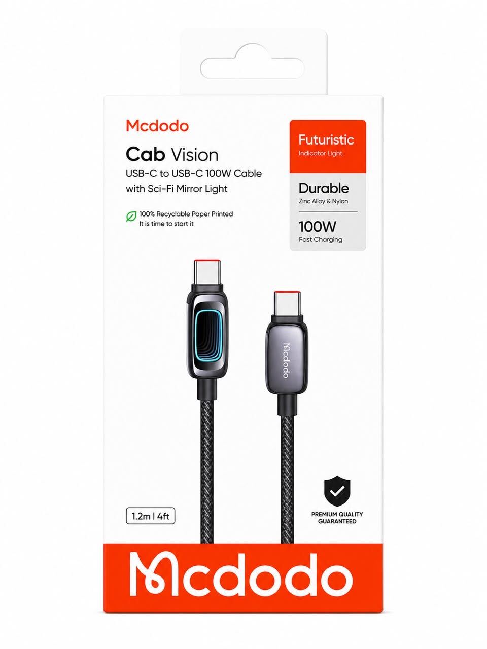Mcdodo CA-041 Cab Vision 100W USB-C to USB-C Cable with Sci-Fi Mirror Light 1.2M