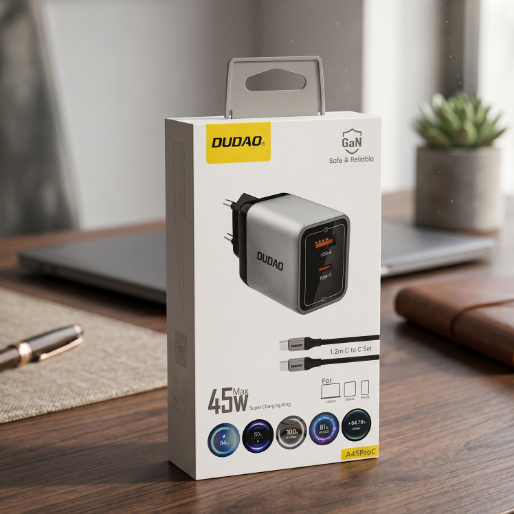 DUDAO A45ProC 45W GaN Dual Port Fast Charging Set with USB-C to USB-C Cable 1.2m