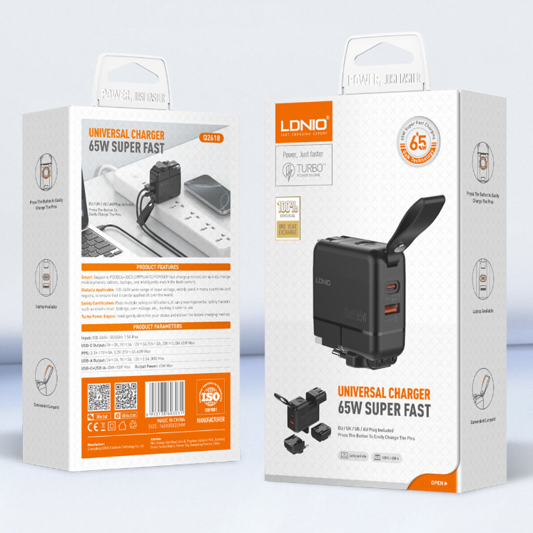 LDNIO Q2618 65W GaN Super Fast Charger Universal Travel Adpter