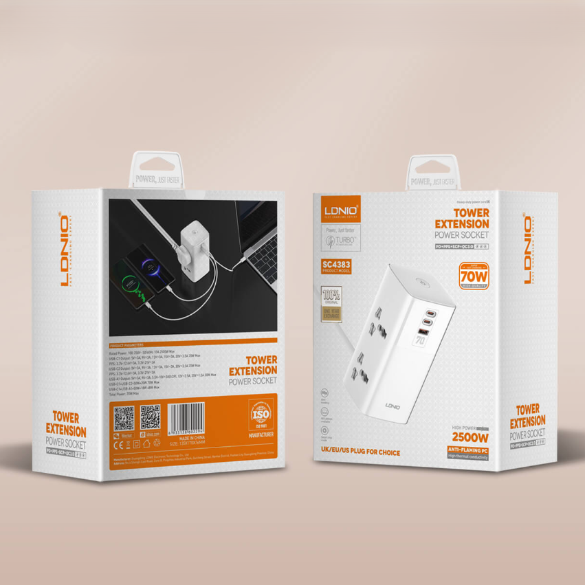 LDNIO SC4383 70W Multifunctional Universal Desktop Power Adapter