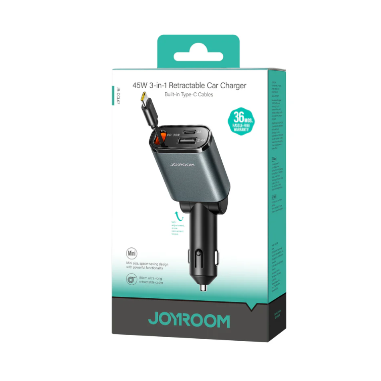 Joyroom JR-CCL07 60W 3-in-1 Retractable Car Charger