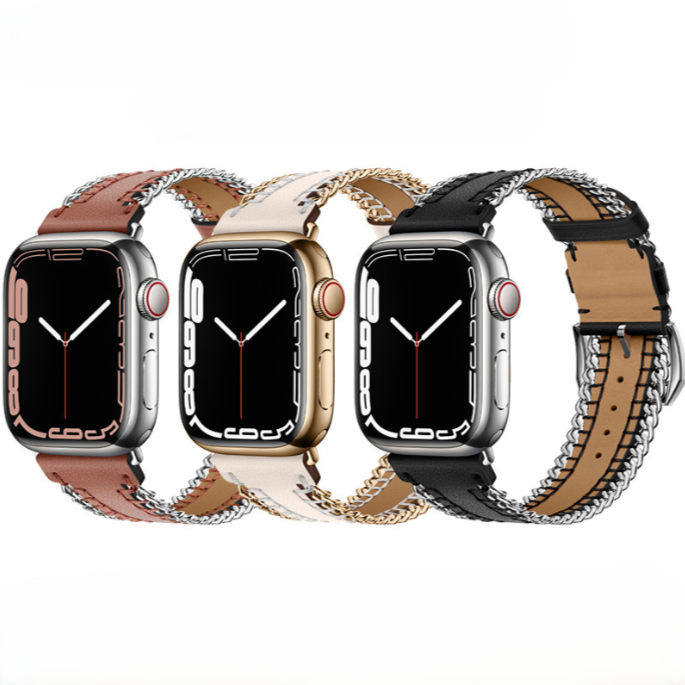 Hand-stitched Genuine Leather Chain Band for Apple Watch