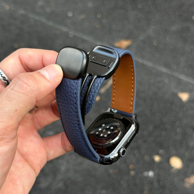 Magnetic Buckle Pebbled Genuine Leather Band for Apple Watch
