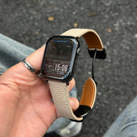 Magnetic Buckle Pebbled Genuine Leather Band for Apple Watch