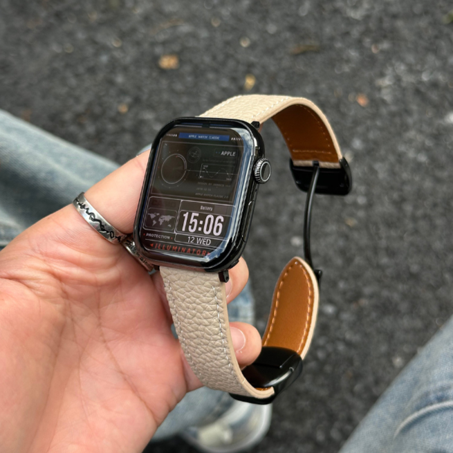 Magnetic Buckle Pebbled Genuine Leather Band for Apple Watch