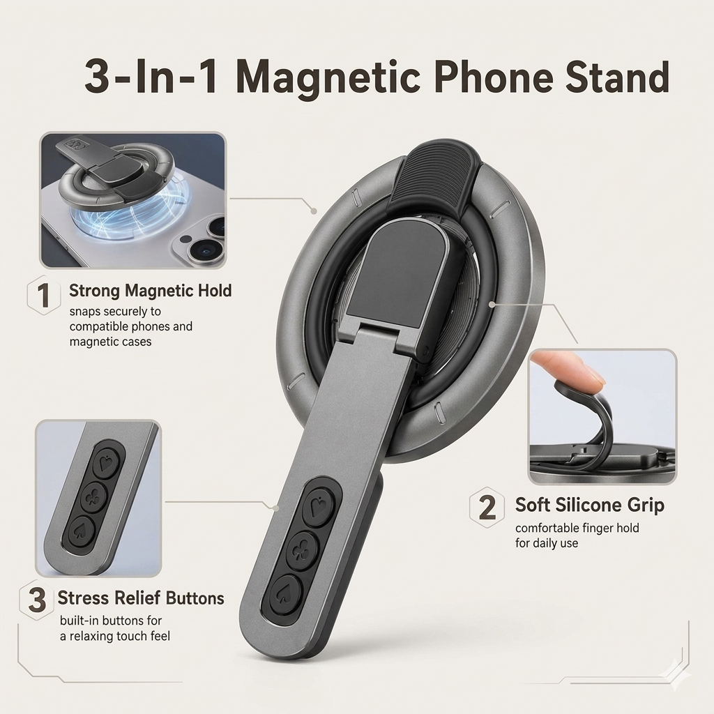 Double-Sided Magnetic Phone Grip Stand