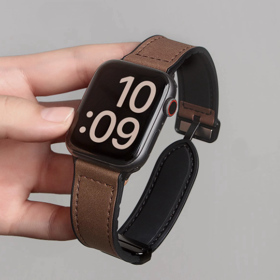 Magnetic Folding Buckle PU Leather Band for Apple Watch