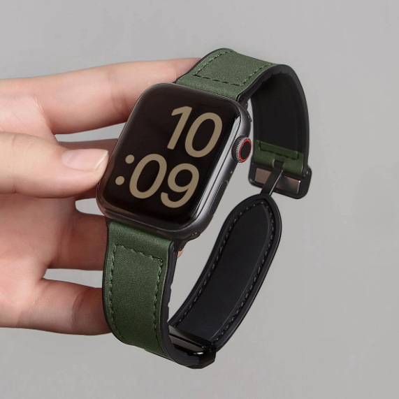 Magnetic Folding Buckle PU Leather Band for Apple Watch
