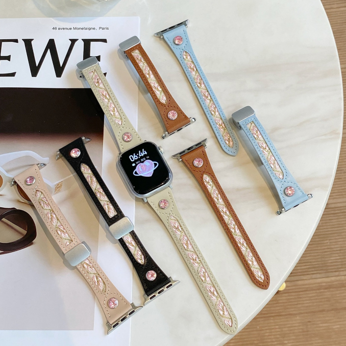 Magnetic Buckle Embroidered Leather Band for Apple Watch