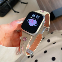 Magnetic Buckle Embroidered Leather Band for Apple Watch