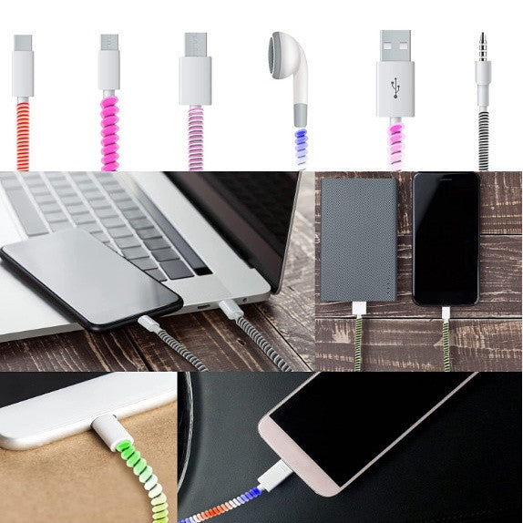Plating 1.1M Cable Charger Protector Earphone USB Data Line Protector Spiral Cable Wrap Strain Relief Cord 數據線保護套